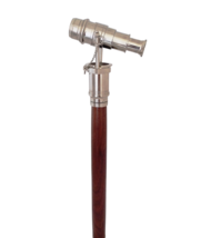Antique Wooden Walking Stick Cane with Brass Nickel Plated Telescope Handle - £52.40 GBP