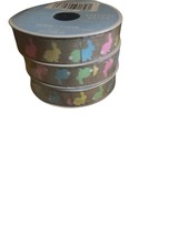 3 Rolls of Easter Ribbon - Burlap-Look Ribbon w/ Colorful Bunnies - 5/8&quot;... - $3.47