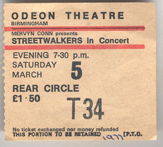 Streetwalkers In Concert Odeon Theatre Birmingham England 1977 Ticket St... - £6.07 GBP