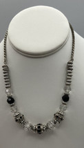 Necklace Silver Plated Black Glass Acrylic Geometric Shapes 18&quot; Lobster Claw - £20.08 GBP