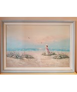 Oil Painting Framed Lady on Flowering Beach Looking at Ocean SIGNED - £63.92 GBP