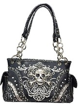 Embroidered Concealed Carry Western Handbag Rhinestone Studded Skull Purse - £42.19 GBP