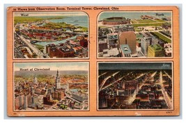 Multi Views From Observation Room Terminal Tower Cleveland OH Linen Postcard R16 - £2.30 GBP