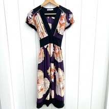 Anthropologie COREY LYNN CALTER Dress Cap Sleeve Floral Silk V-Neck Size 4 - £27.05 GBP