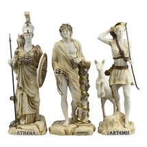 Set 3 Greek Roman Gods Athena Dionysus Artemis Cast Marble Statues 34 cm - £151.82 GBP