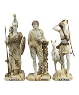Set 3 Greek Roman Gods Athena Dionysus Artemis Cast Marble Statues 34 cm - £150.69 GBP