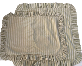 2 Pine Cone Hill Pillow Shams Green &amp; White Stripes Ruffled 1 Standard 1 Euro - £29.23 GBP