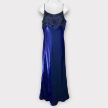 Jessica Mcclintock Gunne Sax Beaded Neckline Maxi Slip Dress Dark Blue Y2K Sz 13 - £98.21 GBP