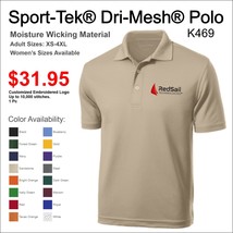 Sport Tech Moisture Wicking Polo with Customized Embroidered Logo - $31.95