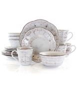 Elama Rustic Birch 16 Piece Stoneware Round Dinnerware Set in White - €136,03 EUR