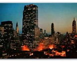 Midtown Manhattan Skyline Notte Vista New York Città Ny Nyc Cromo Cartol... - $3.36