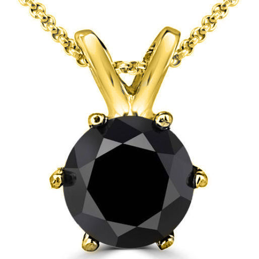 Primary image for 0.25 Carat 14K Yellow Gold Black Diamond 6 Prong Solitaire Necklace & Chain