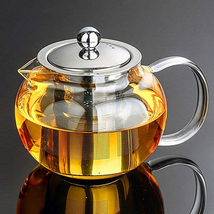 Clear Glass Tea Pot With Steel Infuser Leaf Teapot Stovetop Safe 22Oz 660ml - £15.81 GBP
