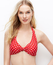 Ann Taylor Red White Polka Dot Halter Tie Twisted Front Lined Swim Bikini Top M - £19.77 GBP