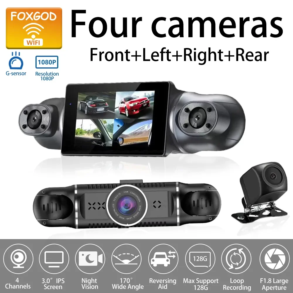Dash cam 4ch hd 4 1080p car dvr 24h parking monitor video recorder night vision wifi thumb200