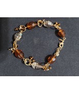 Vintage Art Deco Style Yellow Gold Tone Amber &amp; Clear Stone Bead Bracelet - $23.07 CAD