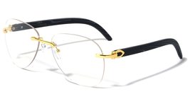Rimless Aviator Clear Lens Wood Temple Sunglasses (Gold Dark) - £9.92 GBP+