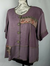 SPENCER ALEXIS Vintage Mauve Embroidered Tapestry Button Up Kimono Blouse Size 6 - £32.99 GBP
