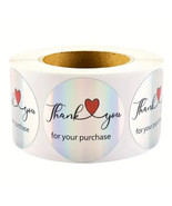 500/Roll 1.5&quot; Laser Holographic Heart Thank You Stickers for Business Pa... - $11.83