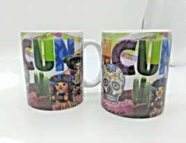 (2) Cancun Mugs - Colorful! Skull/Skeleton/Sombrero - Mexico - Coffee/Tea Cups - £12.95 GBP