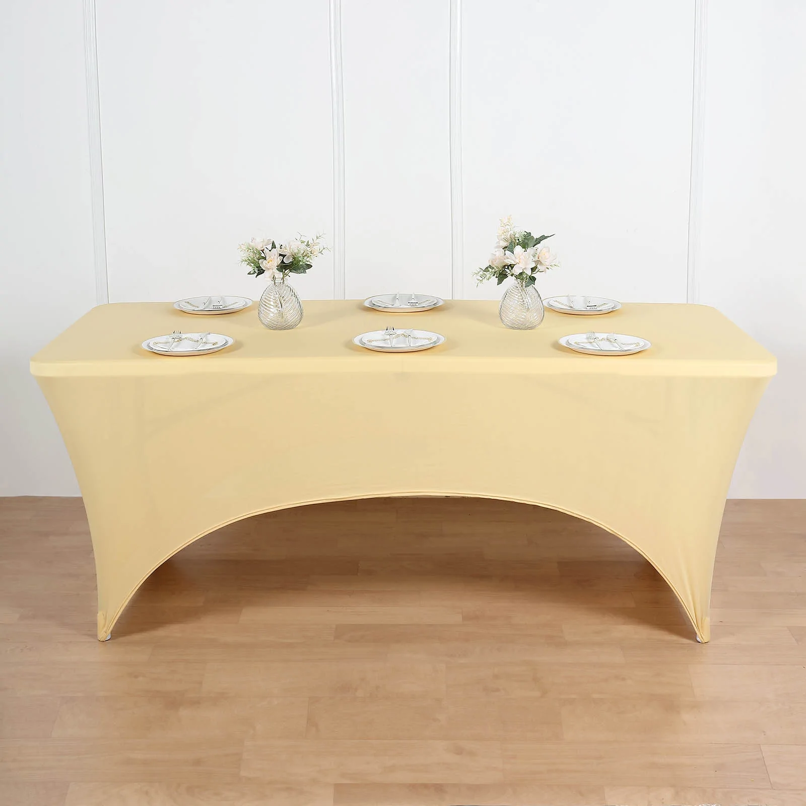 Champagne - 6 Ft Rectangular Spandex Table Cover Wedding Party - £39.21 GBP