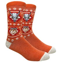 Men&#39;s Hipster Route 66 Longhorn Novelty Crew Dress Socks (Orange) - £7.61 GBP