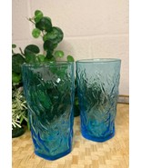 VTG Lido Milano Aquamarine Juice Glasses, Retro Cool Crinkle Ocean Blue ... - $24.73