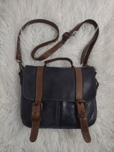 ROOTS CANADA Blue Leather Saddlebag Shoulder Bag Top Handle Crossbody St... - $73.34