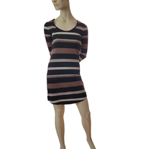 Lole UPF 50+ Long Sleeve Dress Size XS Black Brown Gray Stripes Scoop Neck - $17.82