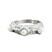 Judith Ripka Sterling Silver Three Pearl Cable Stack Band Ring - £118.52 GBP