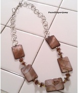 Handcrafted Brown Rectangular Abalone Shell Gemstone and Chain Necklace - £25.18 GBP