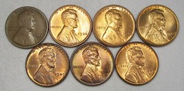 Lot of 7 Lincoln Wheat Cent Uncirculated Coins 1913-1957 AG163 - £36.48 GBP