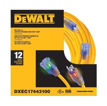 Dewalt 100&#39; 12/3 SJTW Heavy-Duty Locking Yellow Extension Cord with Dual Lighted - £124.06 GBP