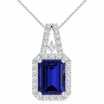 ANGARA Lab-Grown Blue Sapphire Halo Pendant Necklace in 14K Gold (10x8mm,3.4 Ct) - £1,891.17 GBP