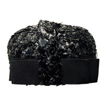 Vintage 1960’s Jonquil Original Black Shiny Woven Straw Pillbox Hat Henry Pollak - £31.93 GBP