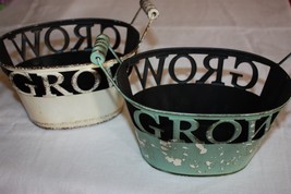 NEW - Lot of 2 - Ashland Garden Collection Metal &quot;GROW&quot; Basket Planters - $8.00