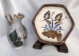 Lot (2) Vintage Mexico Stoneware Pottery Items: Butterfly Ashtray, Minia... - £11.41 GBP