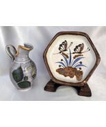 Lot (2) Vintage Mexico Stoneware Pottery Items: Butterfly Ashtray, Minia... - $14.60