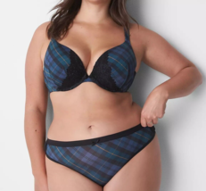 Lane Bryant CACIQUE Silky No Show THONG Panty BLUE GREEN PLAID Plus 22/2... - £12.32 GBP