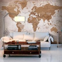 Tiptophomedecor Peel and Stick World Map  Wallpaper Wall Mural - Brown World Map - £47.18 GBP+