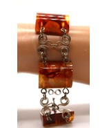 Vtg Mid Century Amber Link Statement Bracelet Baltic Amber Silver Tone Rare - €63,97 EUR