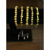 5 GoldPlated Bracelets and 2 Matching GoldPlated Earrings, Handmade Jewe... - $61.38