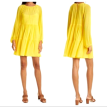 Staud Womens Sz S Vieste Tiered Mini Dress Sunshine Yellow Long Sleeve $... - £131.64 GBP