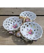 Sitzendorf Dresden Porcelain Reticulated Bowl-Applied Flowers and Gold A... - $64.35