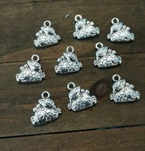 9 Zodiac Charms Antiqued Silver Cancer Pendants Crab Nautical Findings 13mm - £2.09 GBP