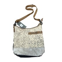 Myra Bag S-1126 Floral Upcycled Canvas &amp; Leather Crossbody Bag Purse - £18.08 GBP