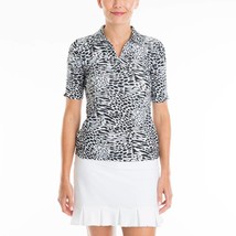 Nwt Ladies Tzu Tzu Sport Snow Leopard Black Daisy Short Sleeve Golf Shirt - Xxl - £48.70 GBP