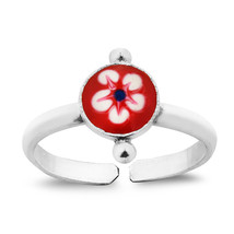 Trendy Red Little Flower Sterling Silver Toe or Pinky Ring - £7.09 GBP