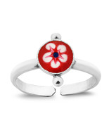 Trendy Red Little Flower Sterling Silver Toe or Pinky Ring - £6.99 GBP