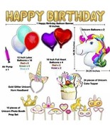 Unicorn Party Supplies Balloons Banners Photo Props Headband Cupcake Top... - £14.08 GBP